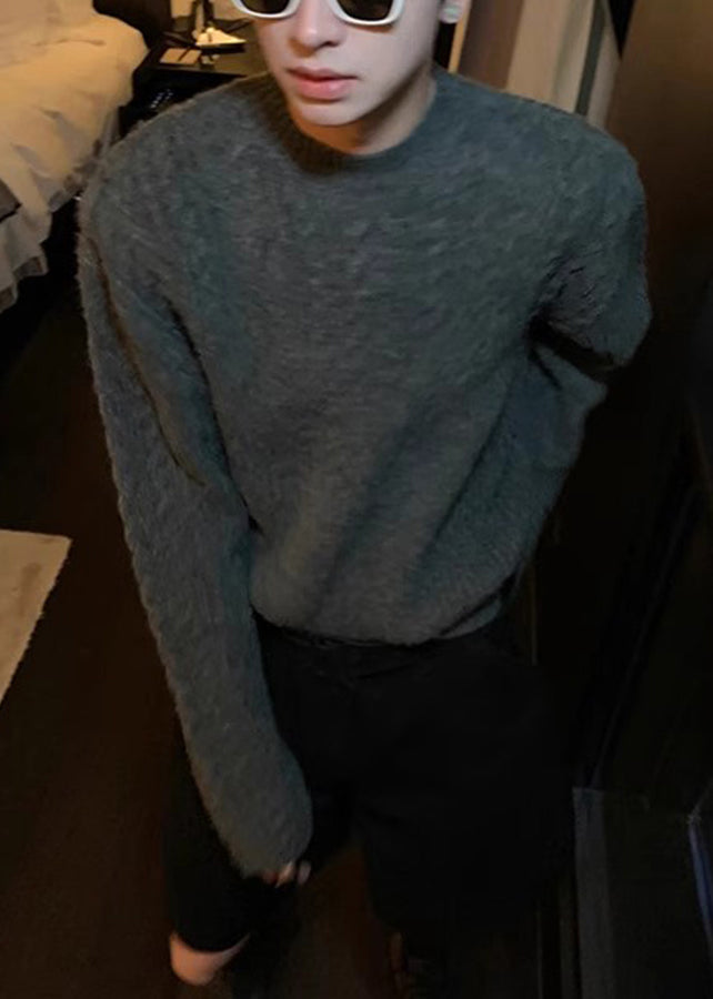 Dark Gray O Neck Thick Cable Knit Sweaters Spring Tk005