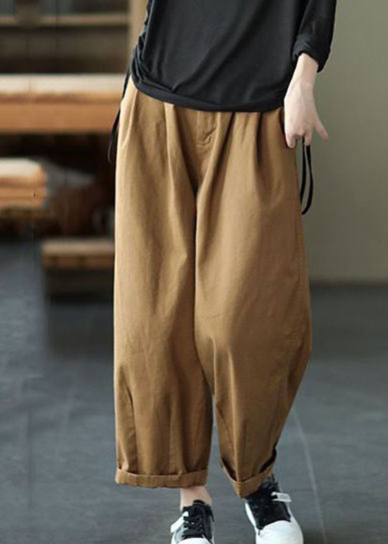 Dark Khaki Pockets Patchwork Cotton Pants Summer Ly0624