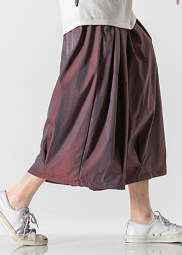 Dark Red Pockets Elastic Waist Lantern Pants Yt017