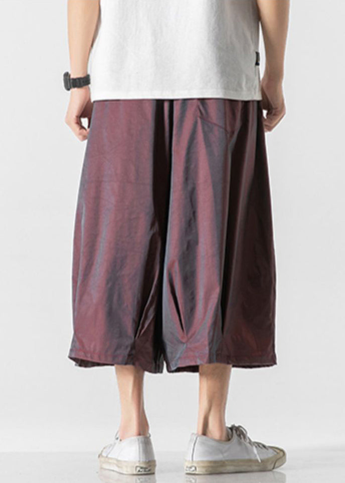 Dark Red Pockets Elastic Waist Lantern Pants Yt017