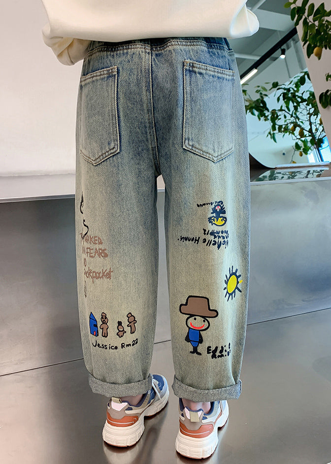Denim Blue Patchwork Harem Kids Harem Pants Spring Tv015
