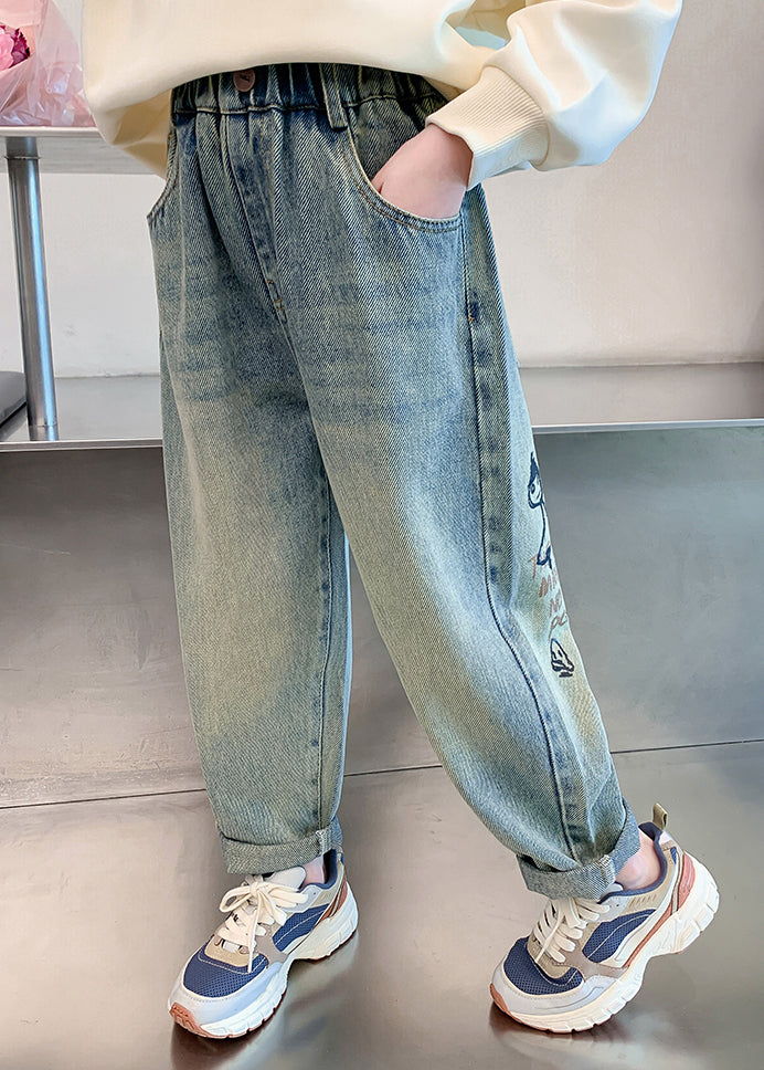 Denim Blue Patchwork Harem Kids Harem Pants Spring Tv015