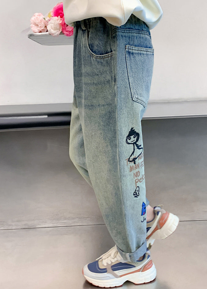 Denim Blue Patchwork Harem Kids Harem Pants Spring Tv015