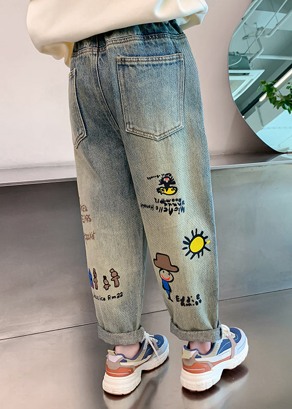 Denim Blue Patchwork Harem Kids Harem Pants Spring Tv015