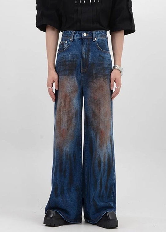 Denim Blue Patchwork High Waist Pants Sa016