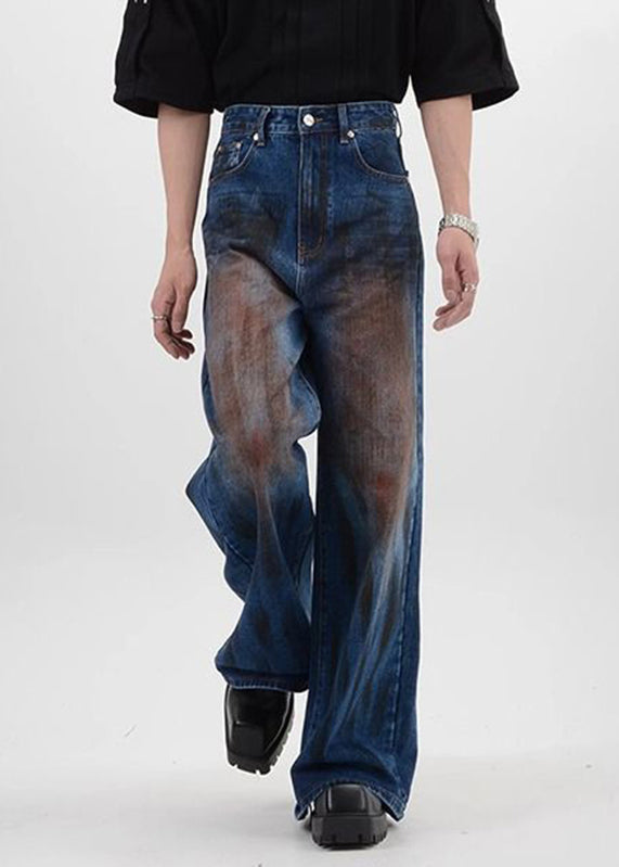 Denim Blue Patchwork High Waist Pants Sa016