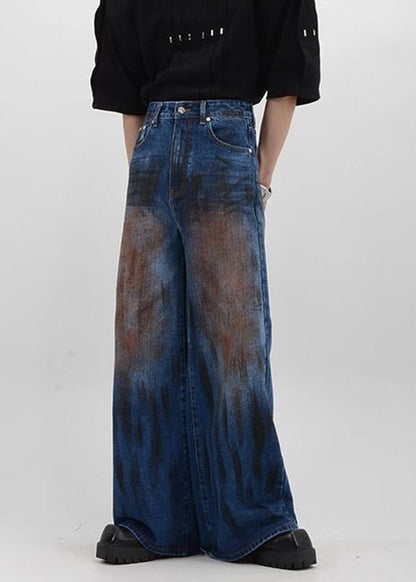 Denim Blue Patchwork High Waist Pants Sa016