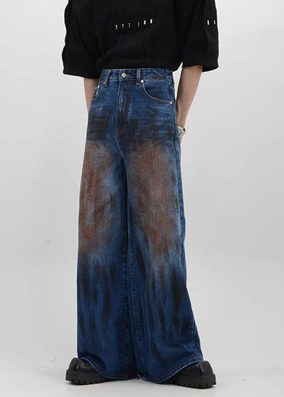 Denim Blue Patchwork High Waist Pants Sa016