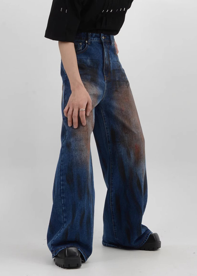 Denim Blue Patchwork High Waist Pants Sa016