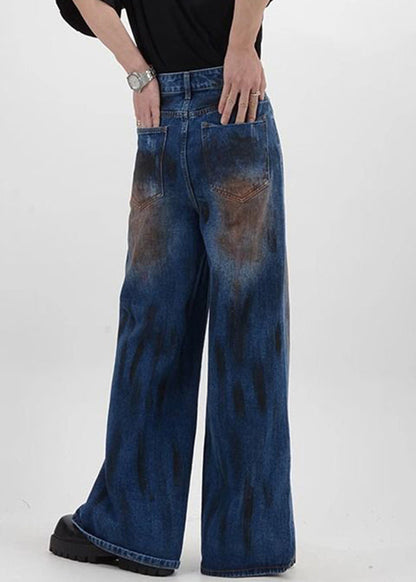 Denim Blue Patchwork High Waist Pants Sa016