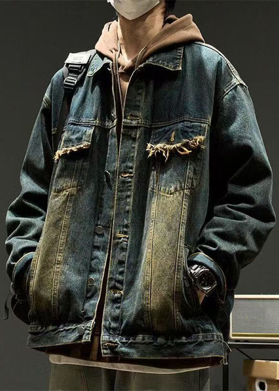 Pan Spring Coats Tc040 Button Denim Collar Blue Pockets Peter