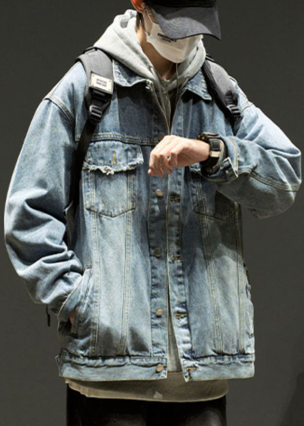 Pan Spring Coats Tc040 Button Denim Collar Blue Pockets Peter