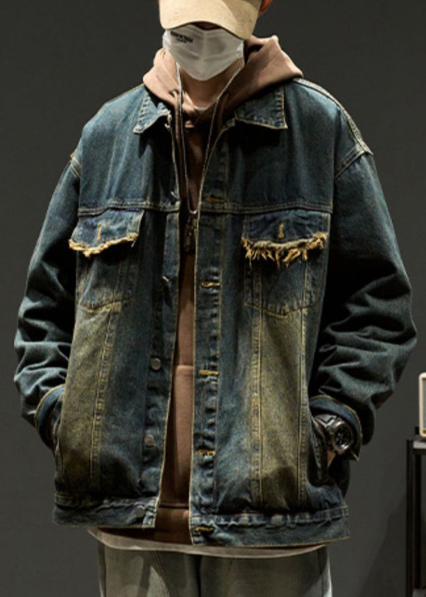 Pan Spring Coats Tc040 Button Denim Collar Blue Pockets Peter