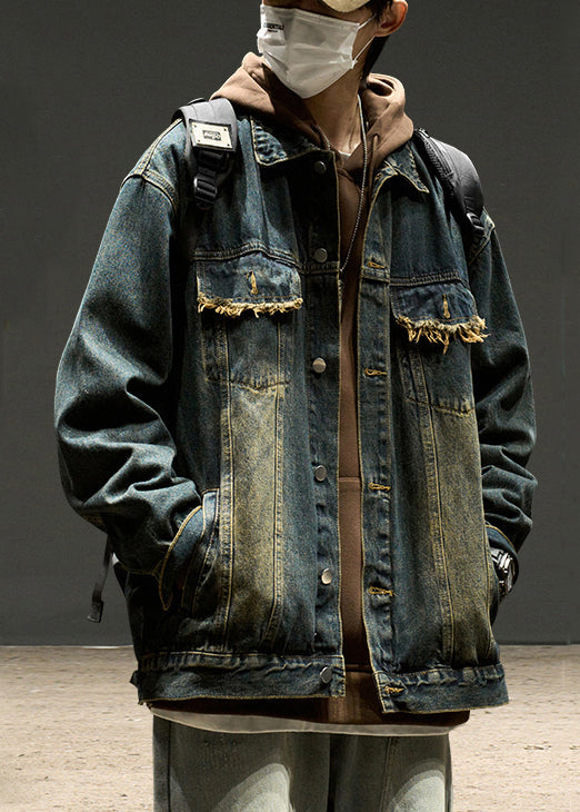 Pan Spring Coats Tc040 Button Denim Collar Blue Pockets Peter
