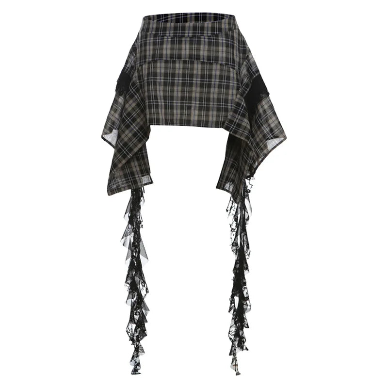 Irregular Plaid Ribbon Design Summer High Waist A-line Mini Skirt