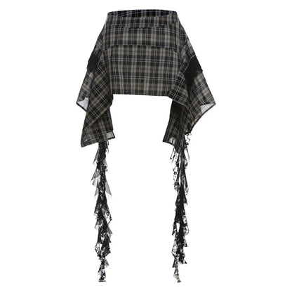 Irregular Plaid Ribbon Design Summer High Waist A-line Mini Skirt