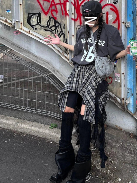 Irregular Plaid Ribbon Design Summer High Waist A-line Mini Skirt