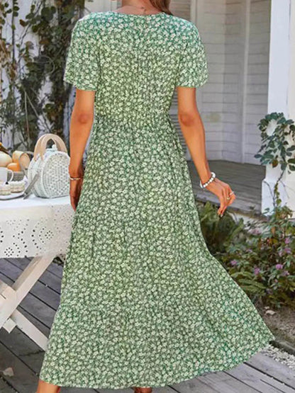 Loose New Slit Holiday Leisure Print Midi Dresses