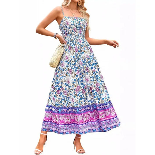Flower Print Spaghetti Strap Dresses Beach Vacation Long Dress Female Summer New Vestidos