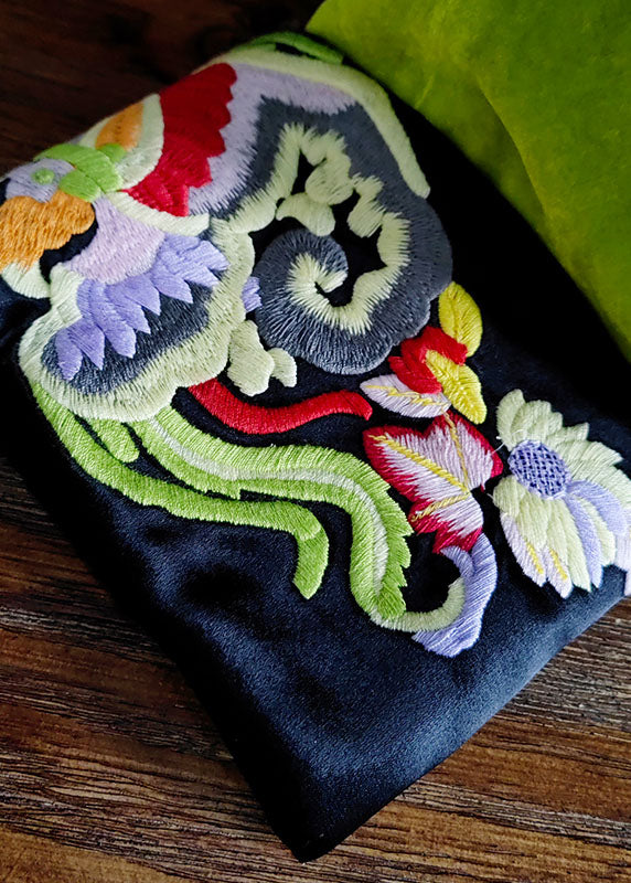 Green Stand Collar Embroideried Button Silk Velour Outwear Spring Ly0987