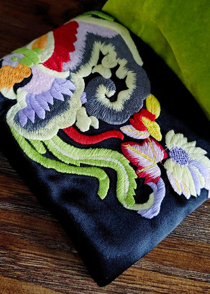 Green Stand Collar Embroideried Button Silk Velour Outwear Spring Ly0987