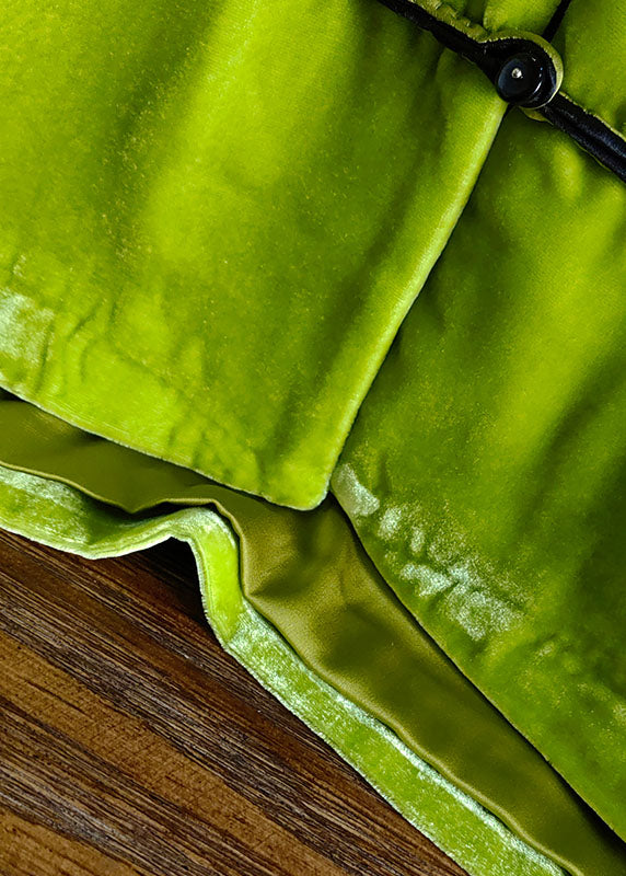 Green Stand Collar Embroideried Button Silk Velour Outwear Spring Ly0987