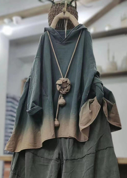 Grey Hooded Cozy Cotton Sweatshirt Long Sleeve Mn091
