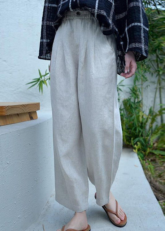 Grey Oversized Pockets Linen Harem Pants Spring Oo021