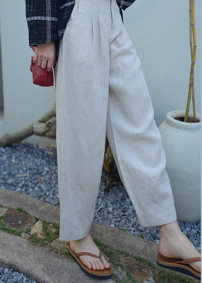 Grey Oversized Pockets Linen Harem Pants Spring Oo021