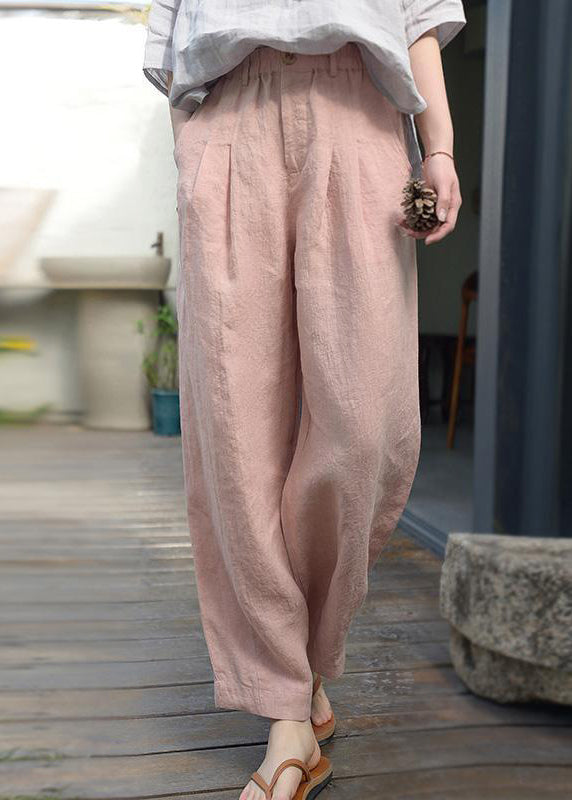 Grey Oversized Pockets Linen Harem Pants Spring Oo021