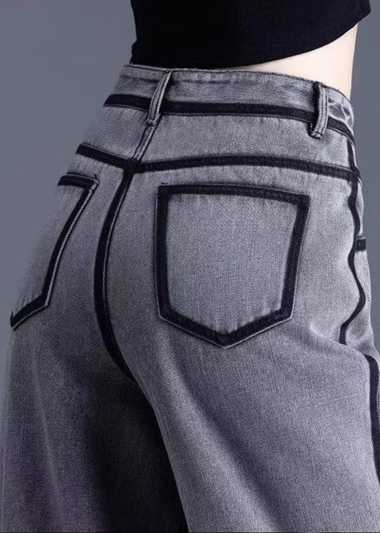 Grey Pockets High Waist Warm Fleece Pants Spring Yw050