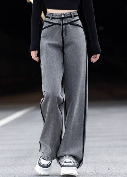 Grey Pockets High Waist Warm Fleece Pants Spring Yw050