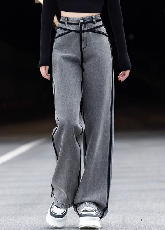 Grey Pockets High Waist Warm Fleece Pants Spring Yw050