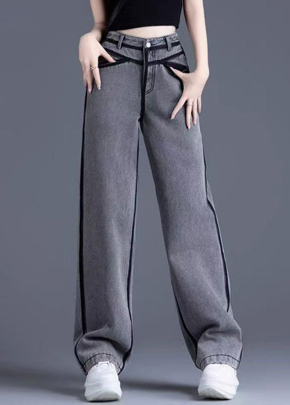 Grey Pockets High Waist Warm Fleece Pants Spring Yw050