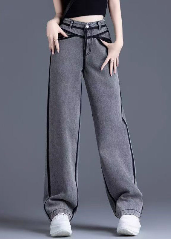 Grey Pockets High Waist Warm Fleece Pants Spring Yw050