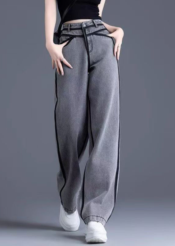 Grey Pockets High Waist Warm Fleece Pants Spring Yw050