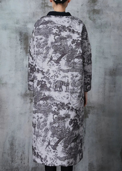 Grey Print Pockets Fine Cotton Filled Coats Winter Jk1052
