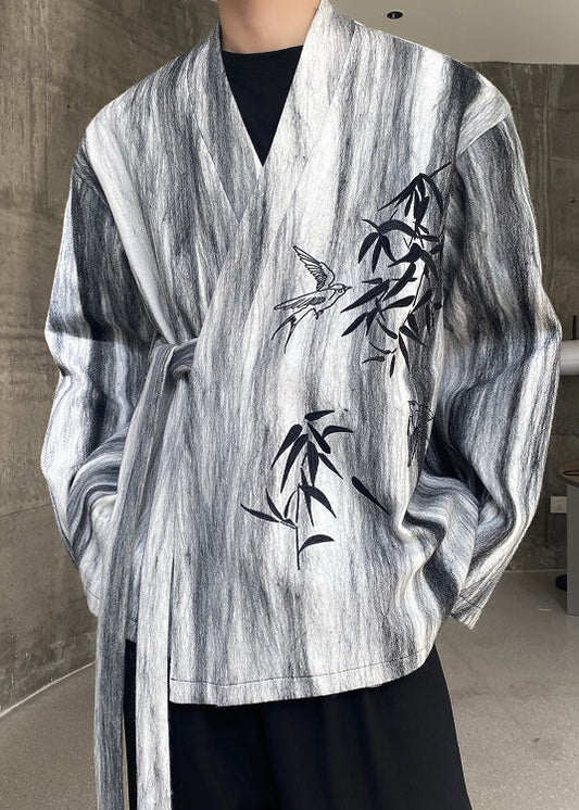 Grey Tie Dye Lace Up Coats Fall Ro025