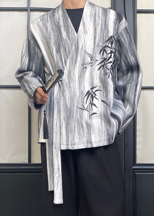Grey Tie Dye Lace Up Coats Fall Ro025