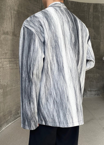Grey Tie Dye Lace Up Coats Fall Ro025