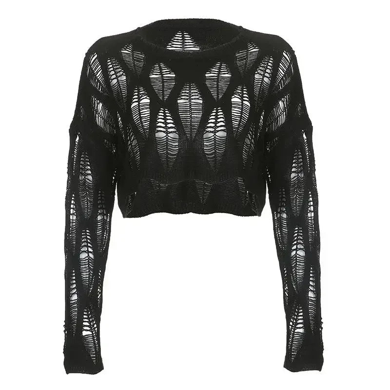 Hole Ripped Cropped Hollow Spring Sweater