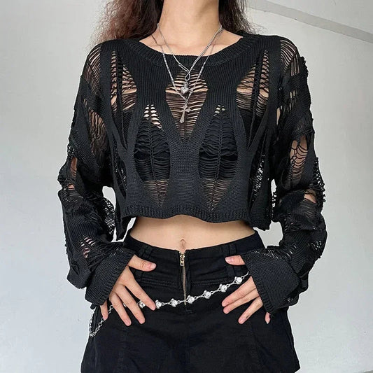 Hole Ripped Cropped Hollow Spring Sweater