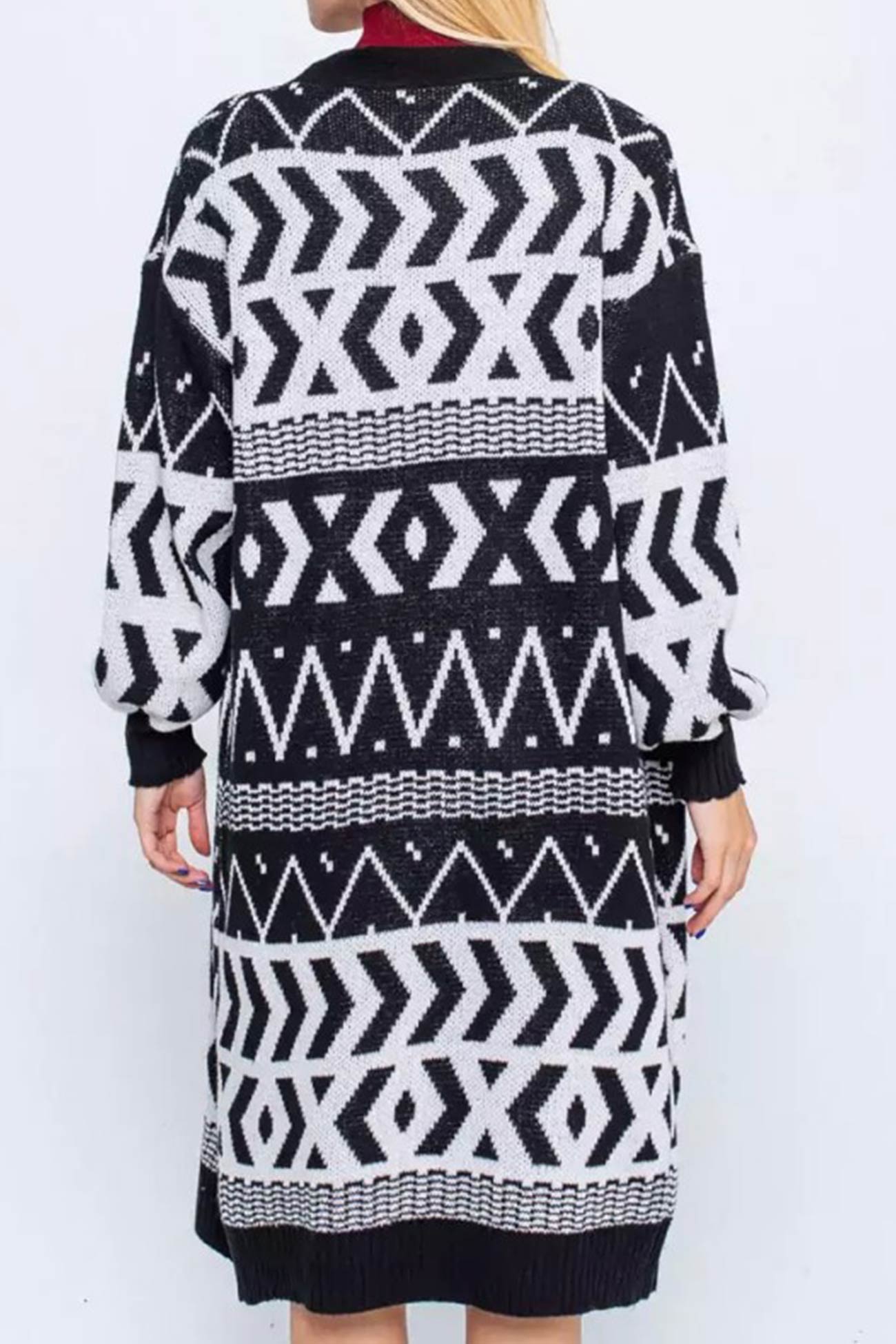 Jacquard Patchwork Long Cardigan
