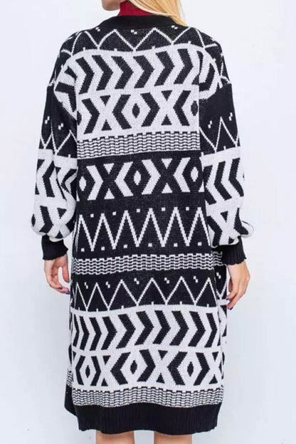 Jacquard Patchwork Long Cardigan