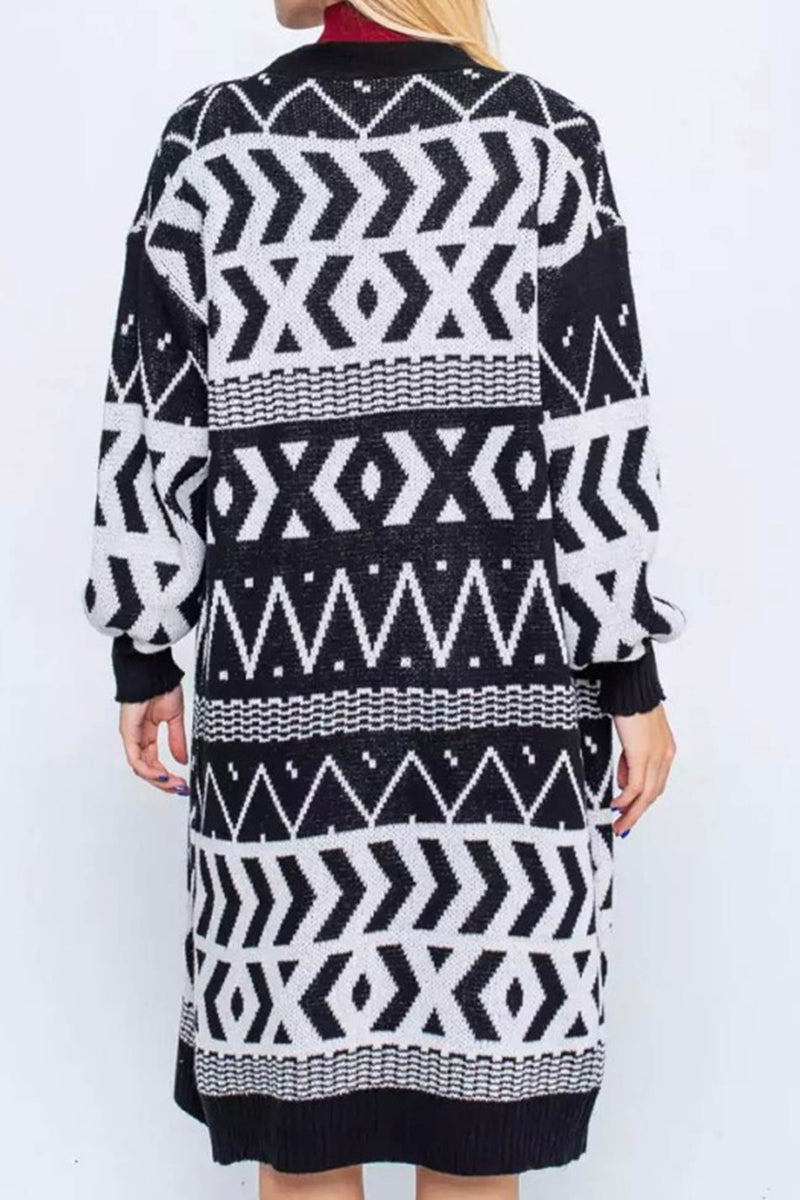 Jacquard Patchwork Long Cardigan