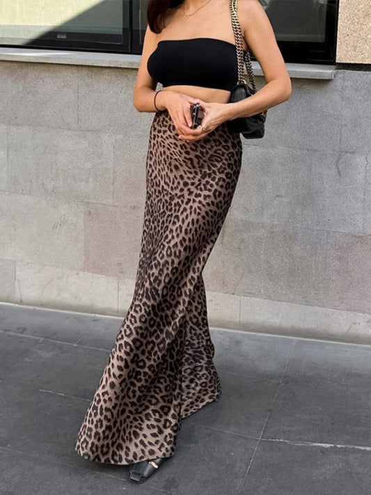 Leopard Print Trumpet Skirts Female Street High Waist Long Skirt Spring Office Slim Zipper Skirts