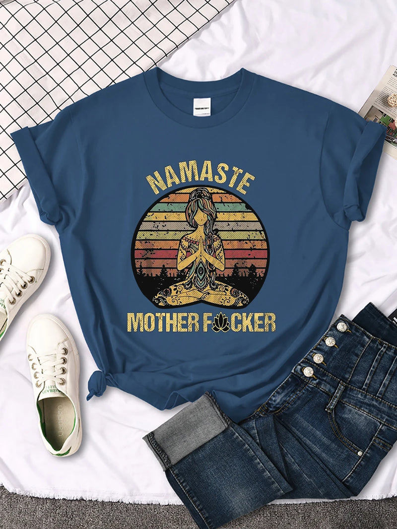 Namaste Mother Explicit Pattern T-shirt O-neck Creative T Shirts Breathable Crop Top Sport T Shirt