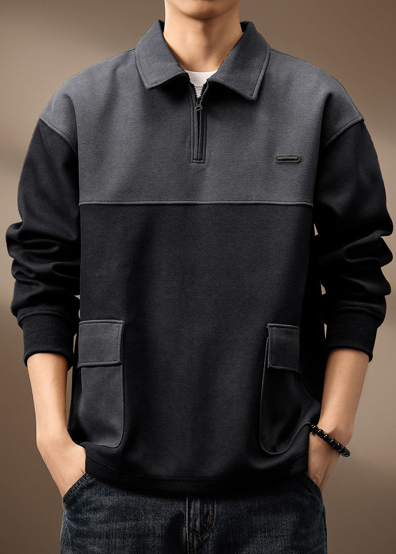 Cotton Spring Zip Green Olive Pockets Sweatshirt Patchwork Up Tc014