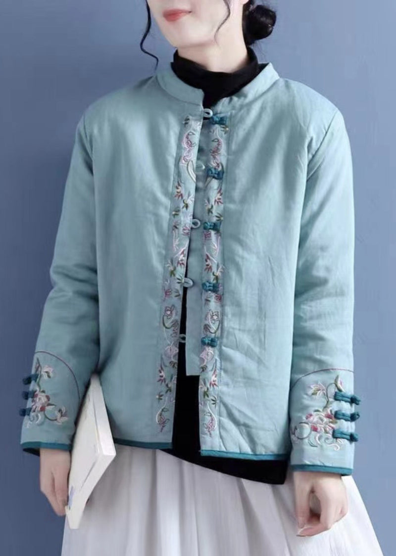 Orange Embroidered Button Cotton Filled Coats Winter Qg038