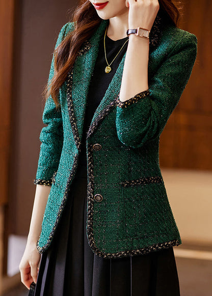 Peacock Green Patchwork Woolen Coat Spring Yj049
